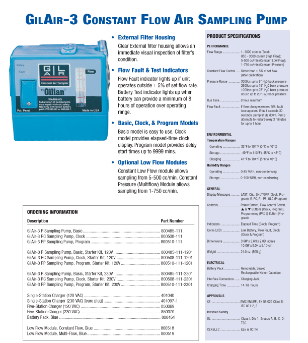 个人空气采样泵(基本型)，美国