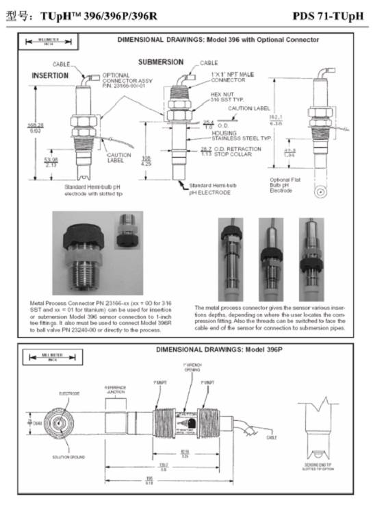 罗斯蒙特PH电极 型号:396R-10-21-54库号：D380015